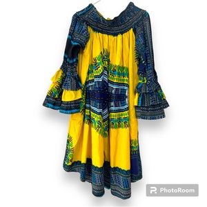 AFRICAN STARS Women Off Shoulder Dress XL:2XL Bell Ruffle Sleeve Oversized Dress